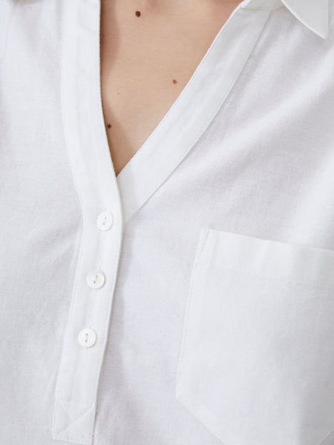 Linen Blend Vee Placket Top