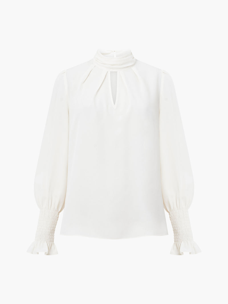 Crepe Light High Neck Long Sleeve Top