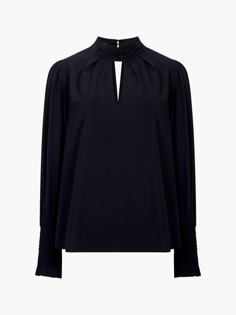Crepe Light Keyhole Long Sleeve Blouse
