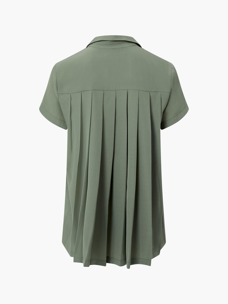 Pleat Back Button Through Short Sleeve Shirt