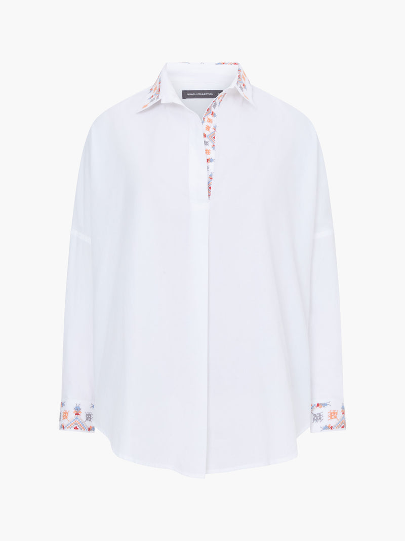 Embroidered Long Sleeve Popover Shirt