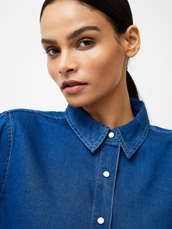 Zaves Chambray Denim Balloon Sleeve Shirt