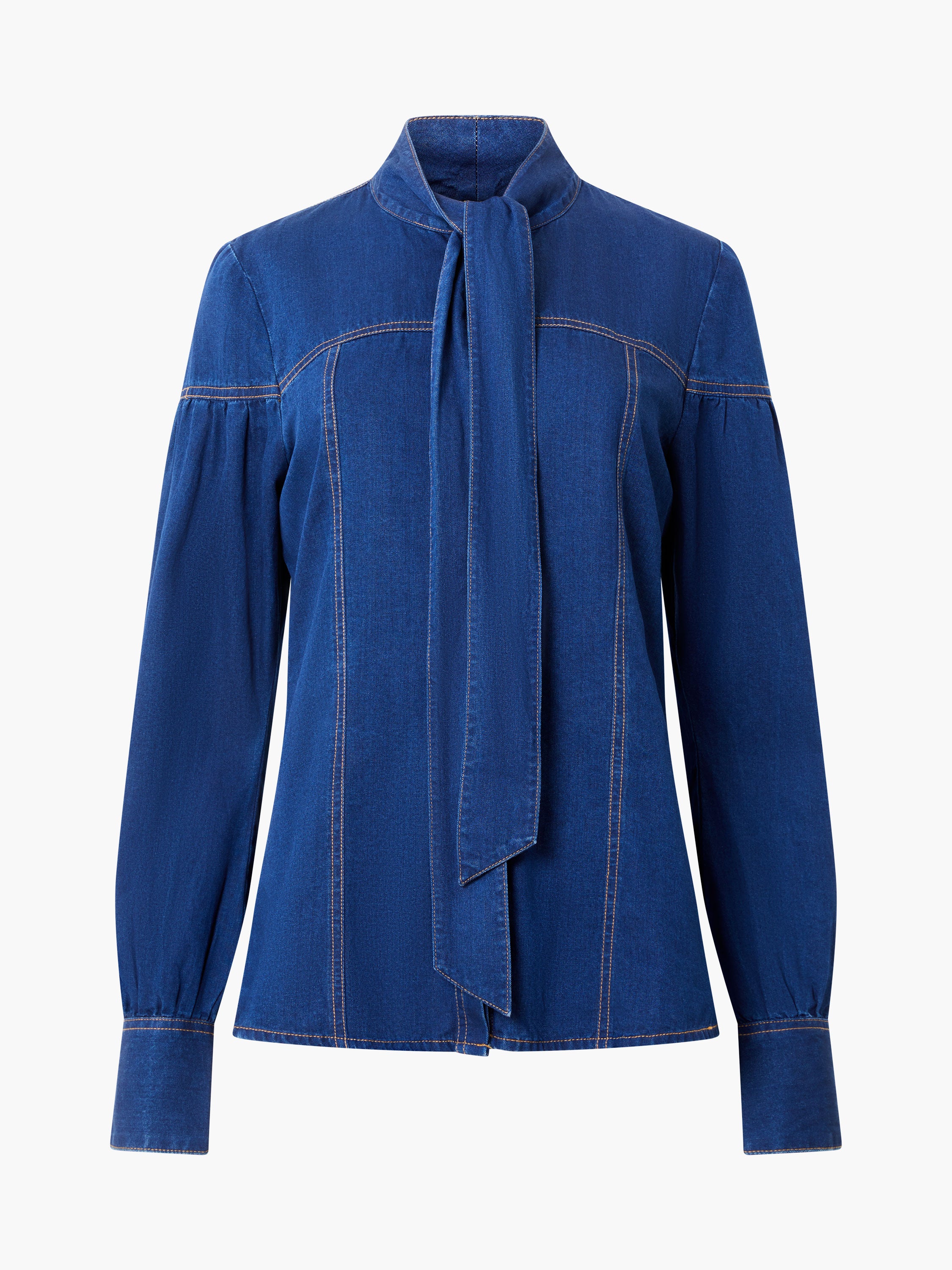 Zaves Chambray Tie Neck Button Up Shirt