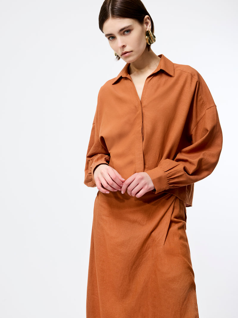 Ariette Linen Blend Long Sleeve Tuck Shirt