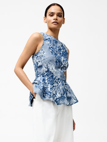 Charlotte Denim Jacquard Peplum Top