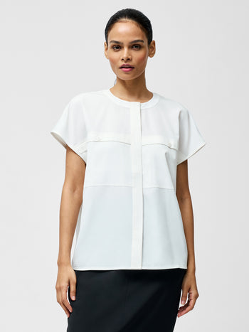 Capriana Crepe Cap Sleeve Yoke Top