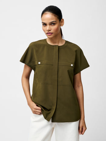 Capriana Crepe Cap Sleeve Yoke Top