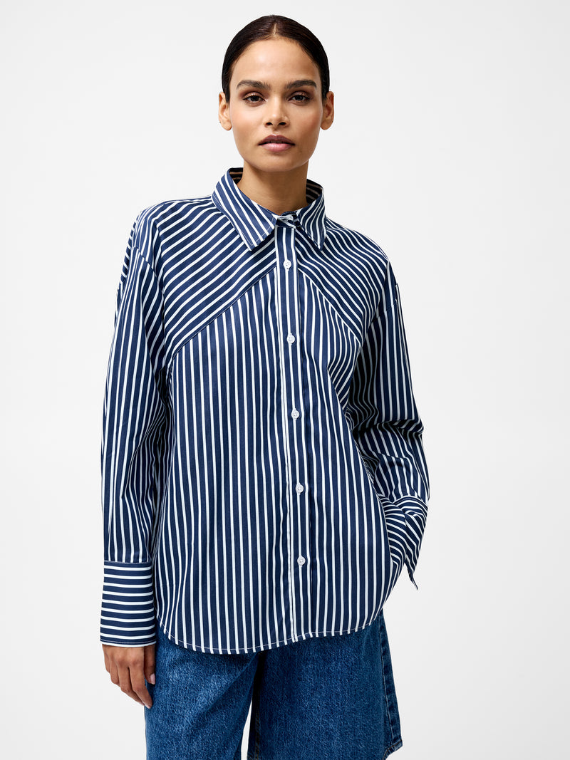 Alexis Cotton Angled Yoke Striped Shirt