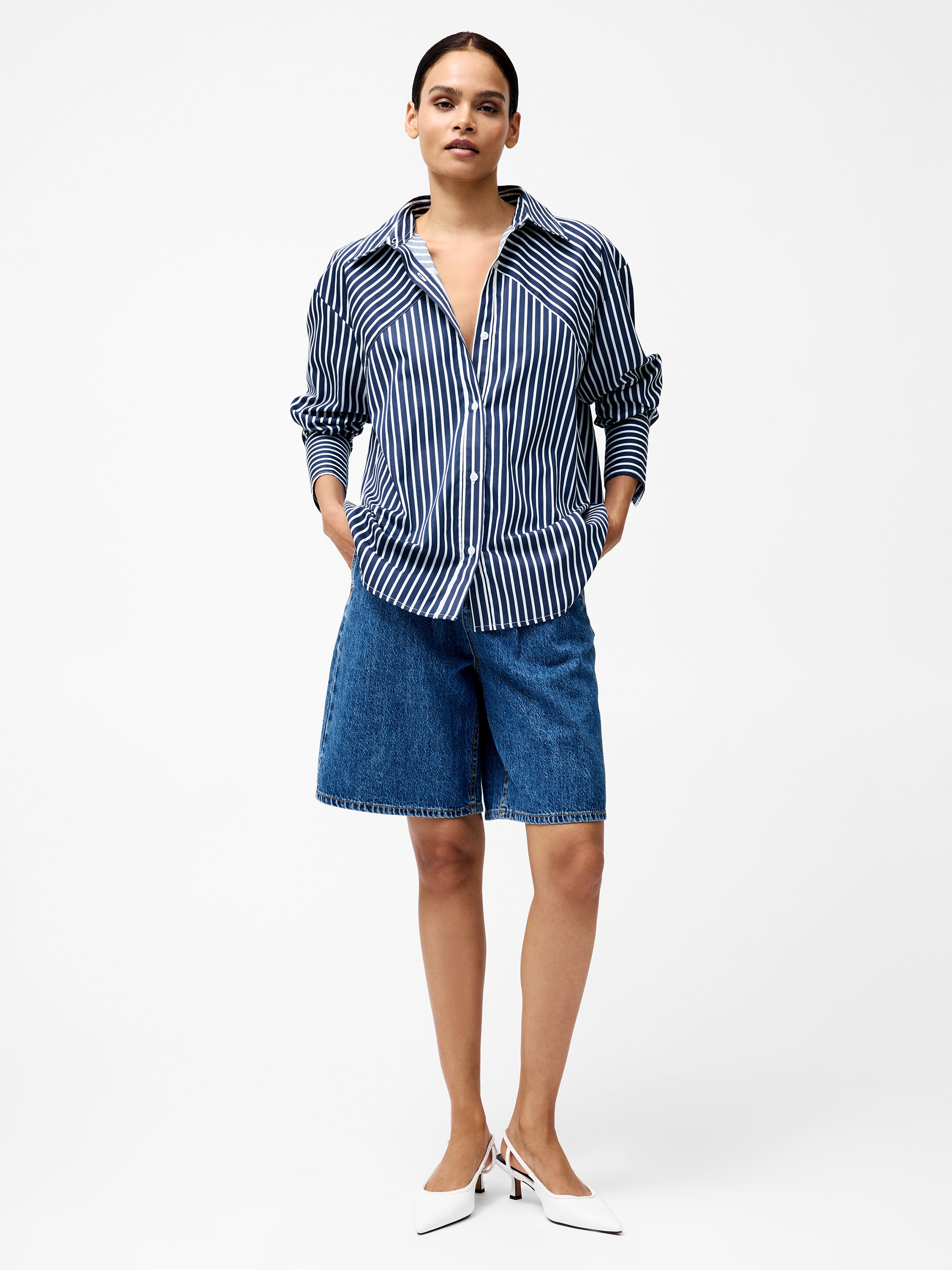 Alexis Cotton Angled Yoke Striped Shirt