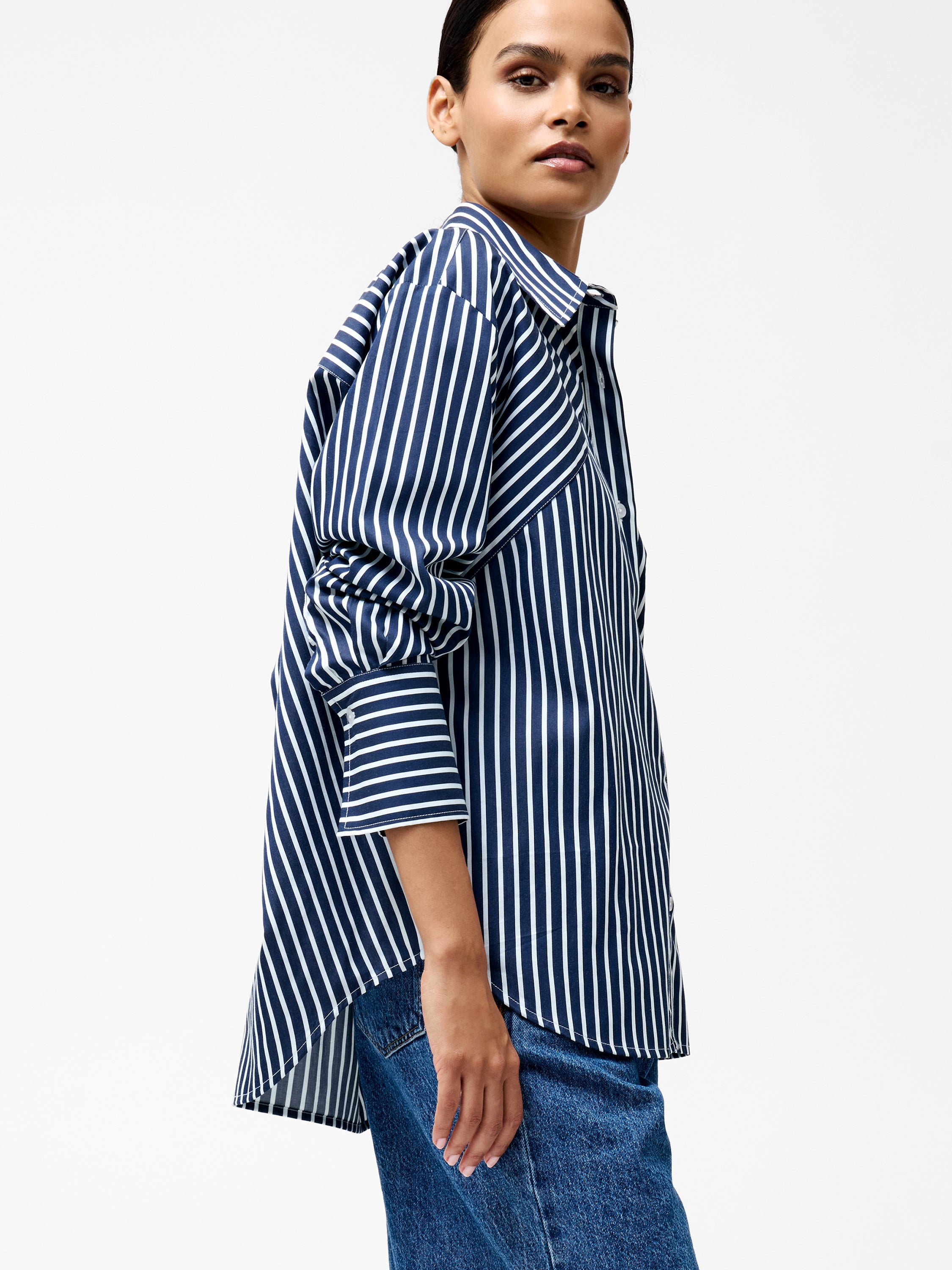 Alexis Cotton Angled Yoke Striped Shirt