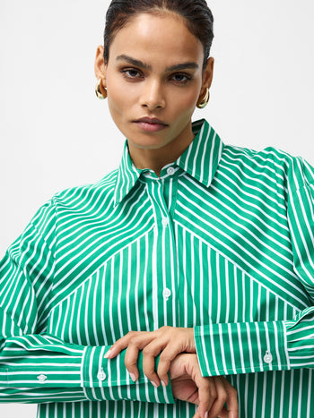 Alexis Cotton Angled Yoke Striped Shirt