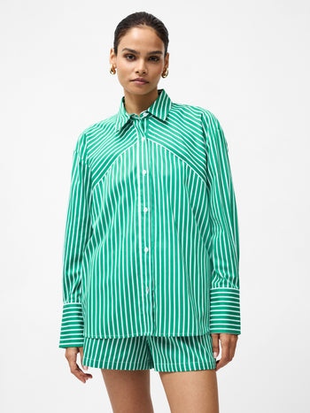 Alexis Cotton Angled Yoke Striped Shirt