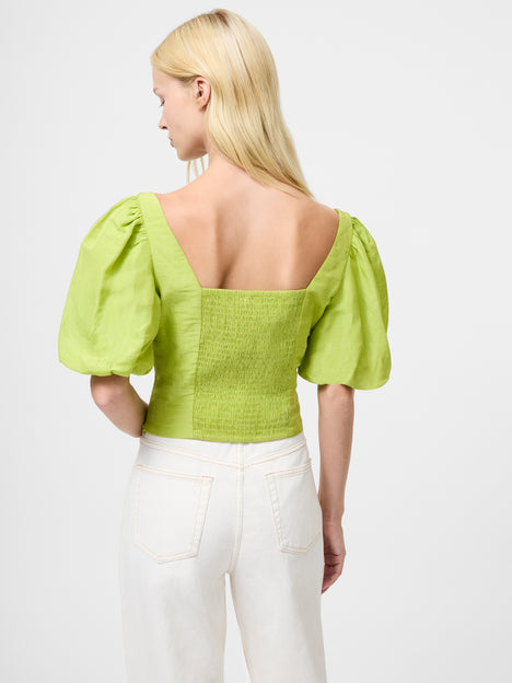 Islay Linen Puff Sleeve Cropped Top
