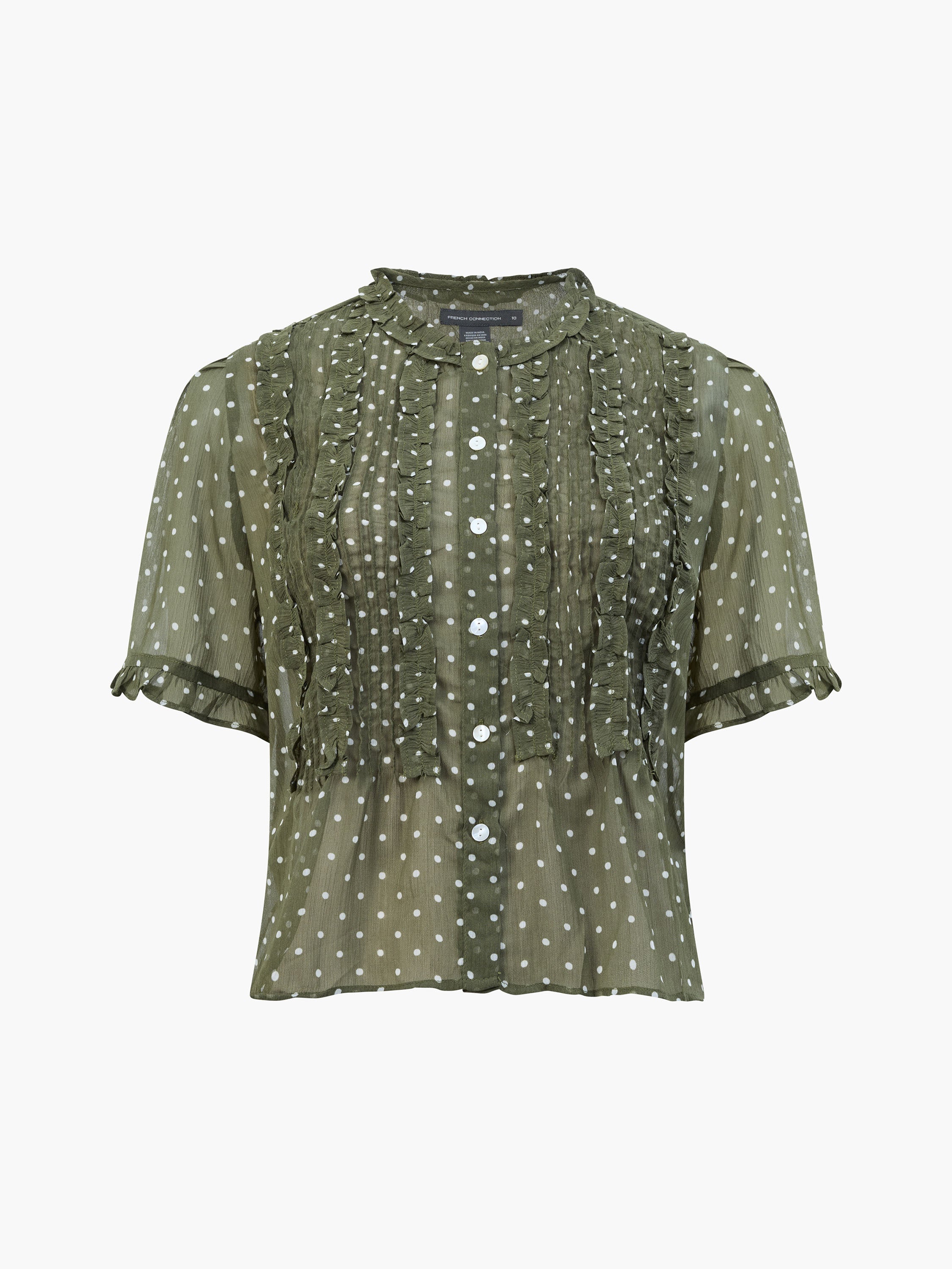 Polka Dot Short Sleeve Ruffle Top