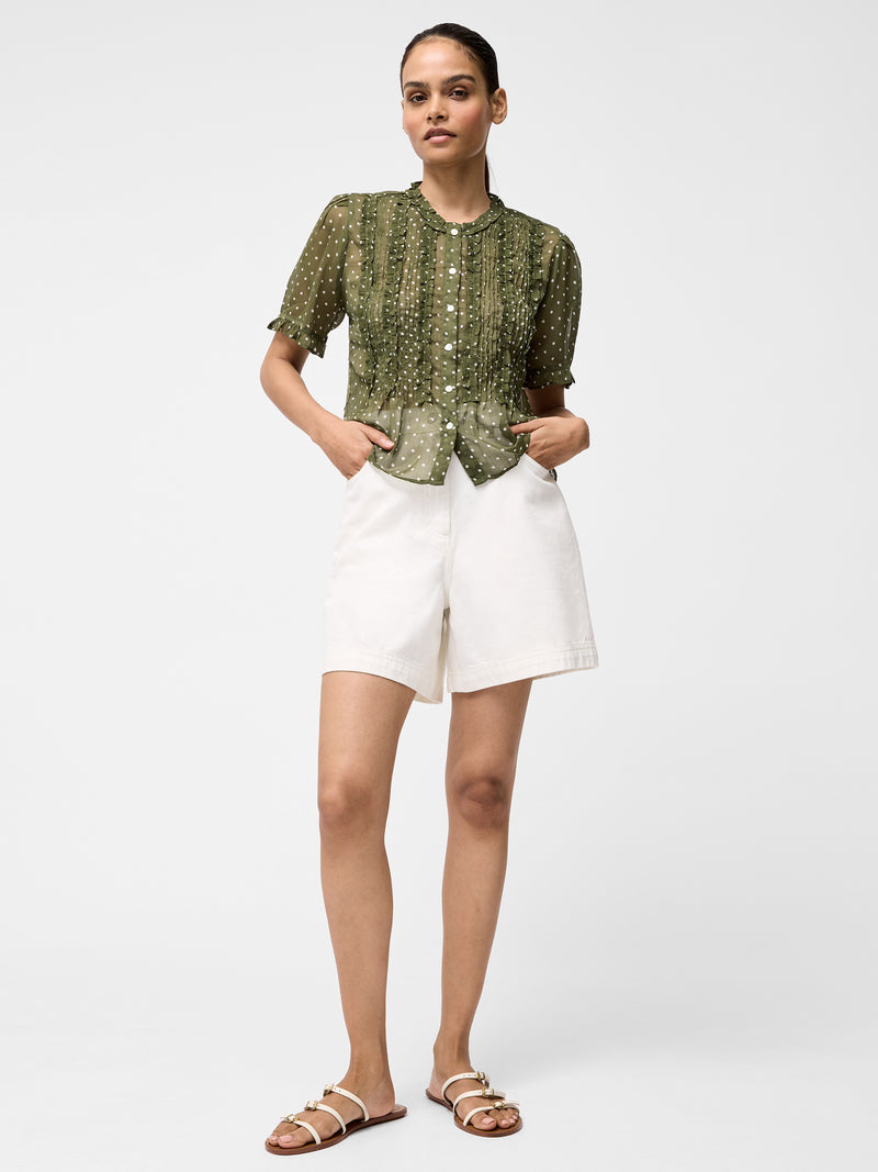 Polka Dot Short Sleeve Ruffle Top