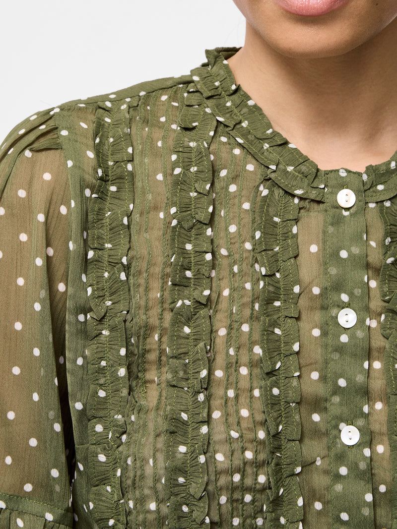 Polka Dot Short Sleeve Ruffle Top