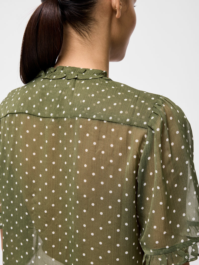 Polka Dot Short Sleeve Ruffle Top