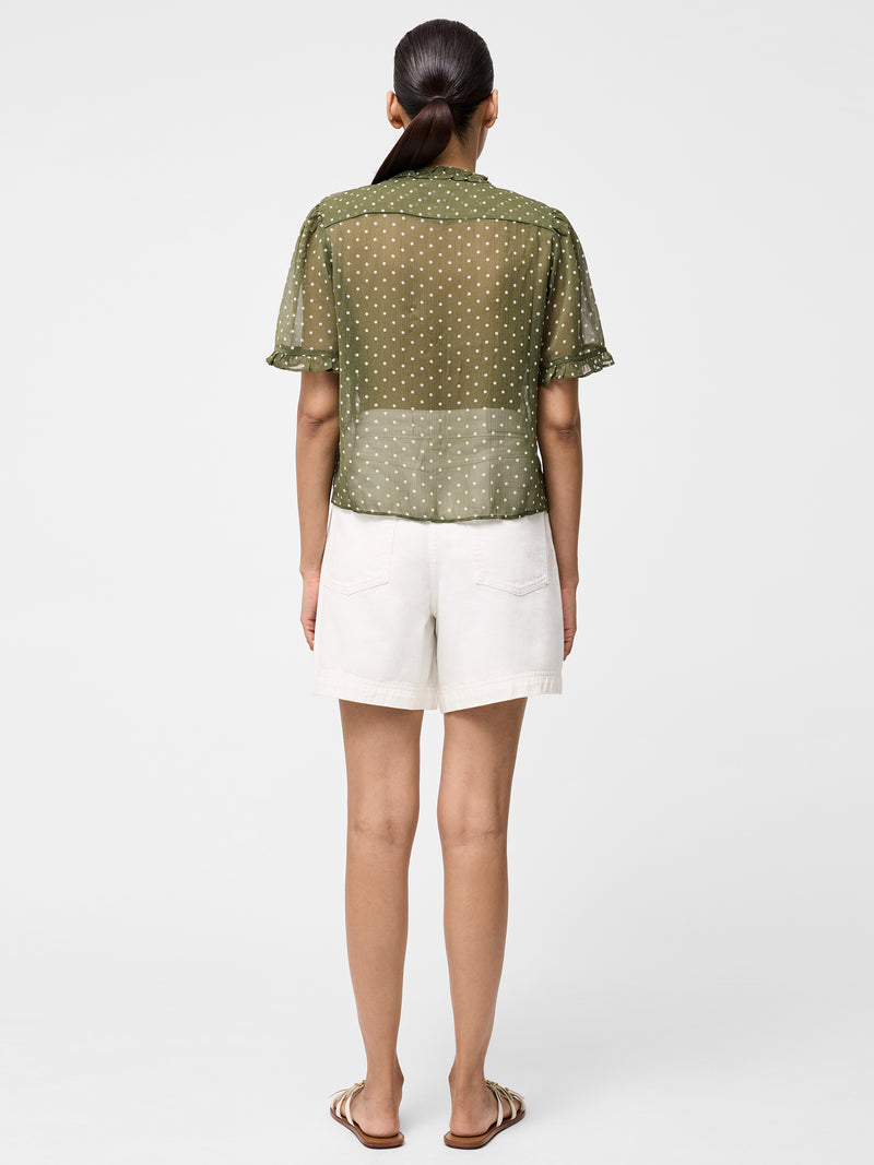 Polka Dot Short Sleeve Ruffle Top