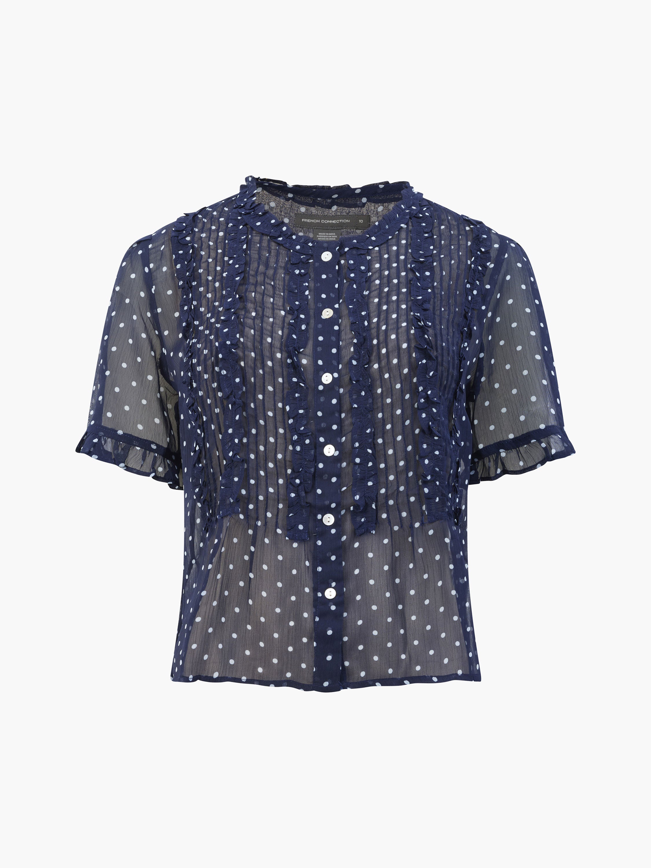 Polka Dot Short Sleeve Ruffle Top
