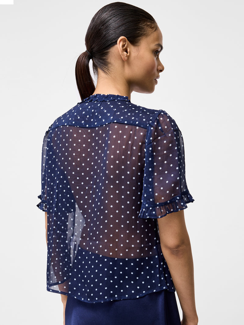 Polka Dot Short Sleeve Ruffle Top