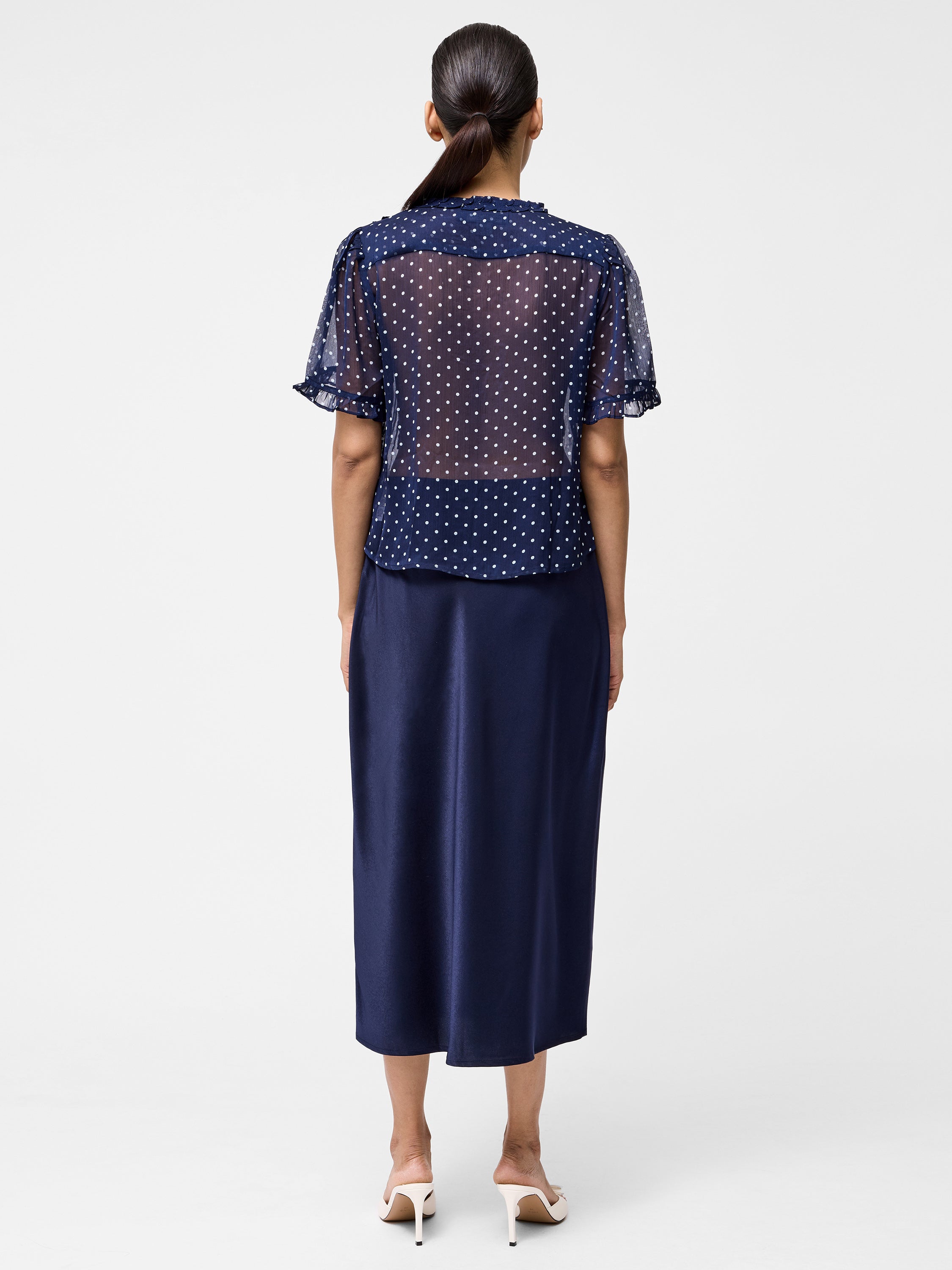 Polka Dot Short Sleeve Ruffle Top