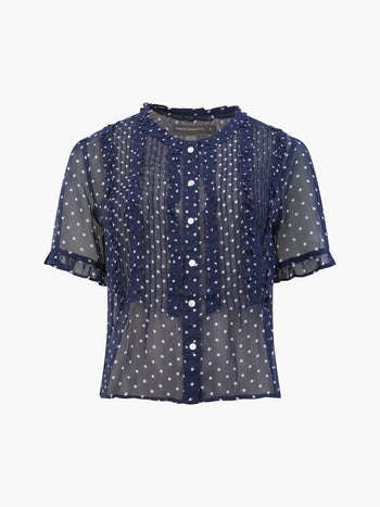 Polka Dot Short Sleeve Ruffle Top