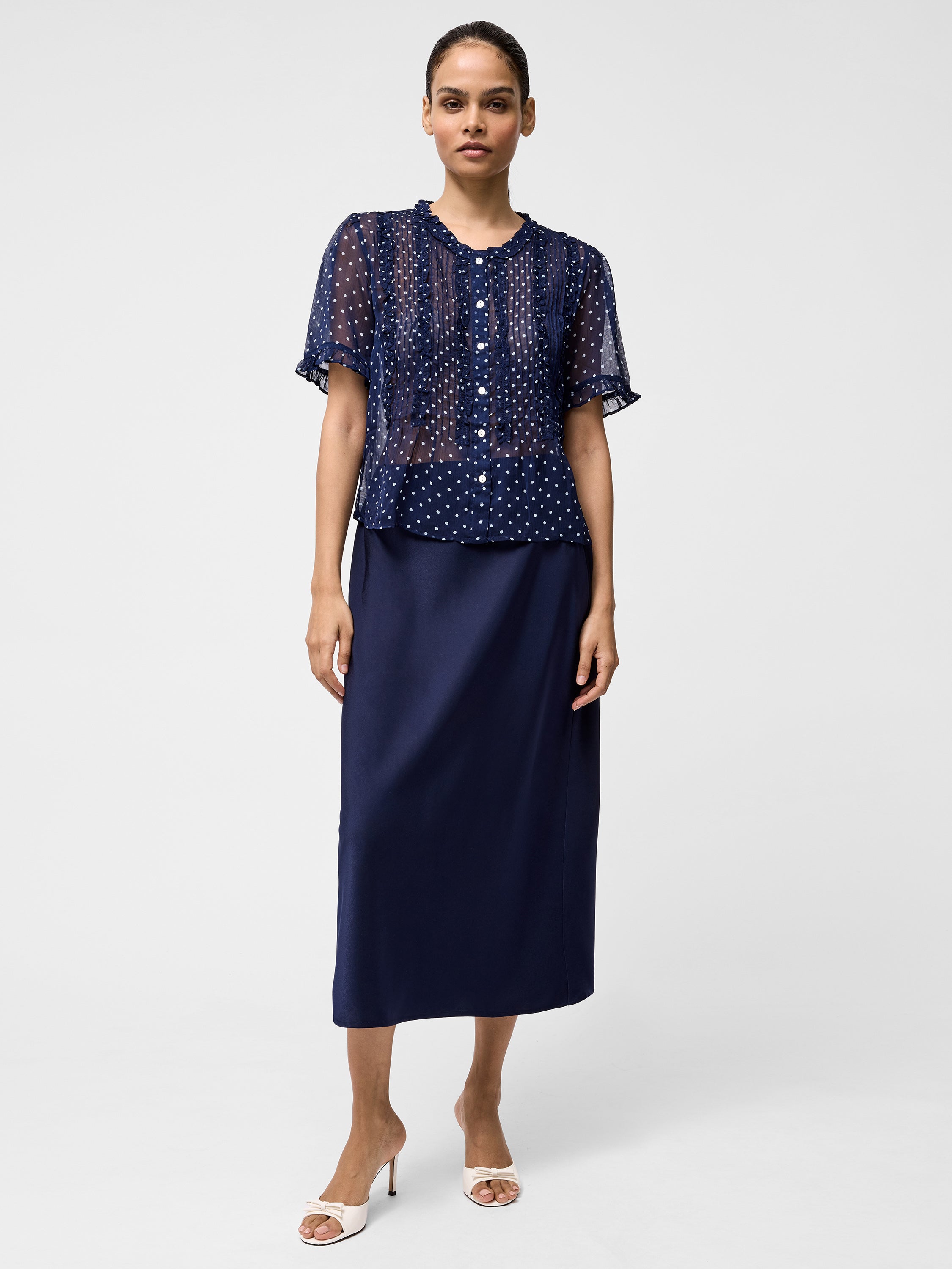 Polka Dot Short Sleeve Ruffle Top