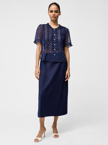 Polka Dot Short Sleeve Ruffle Top