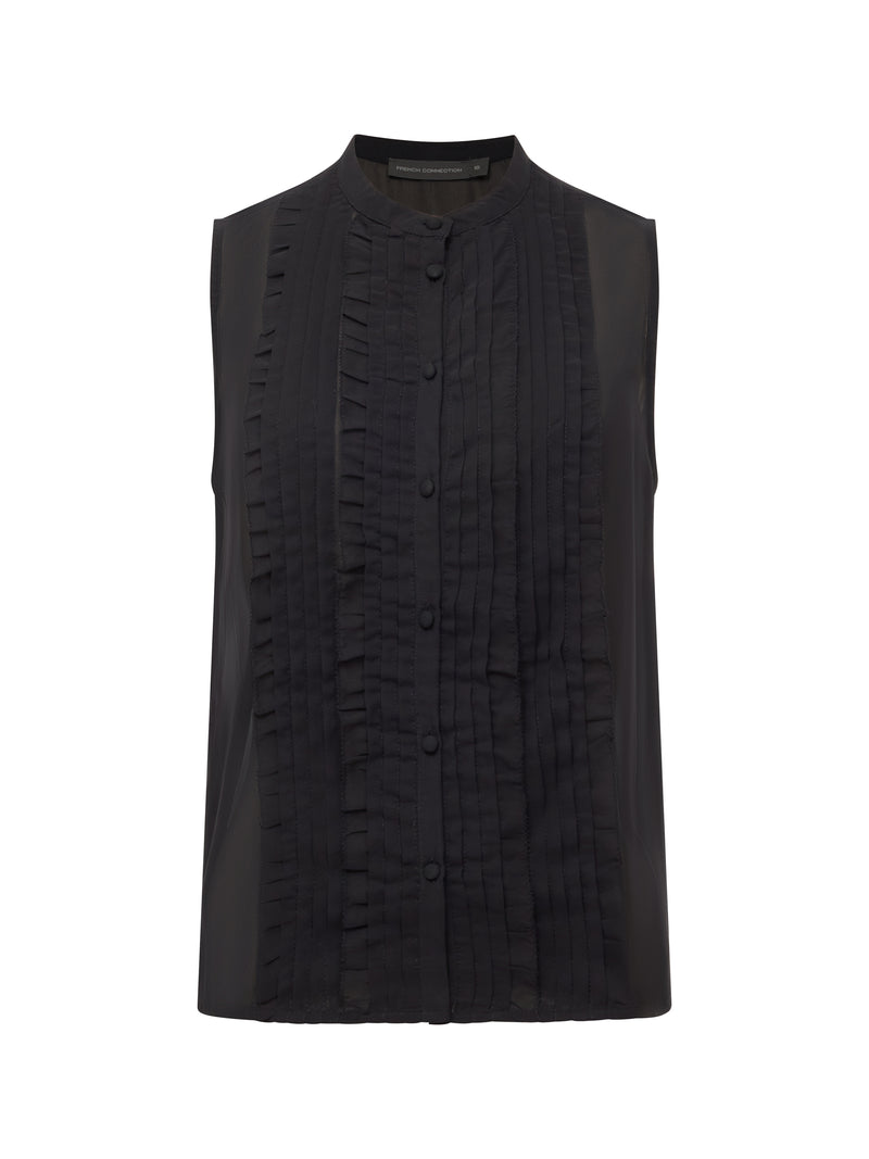 Frill Sleeveless Henley Button Down Tank Top