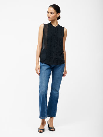 Frill Sleeveless Henley Button Down Tank Top