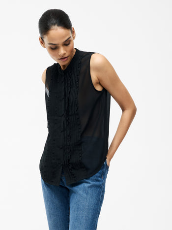 Frill Sleeveless Henley Button Down Tank Top
