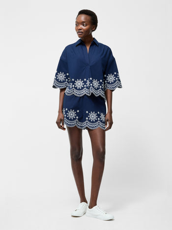 Embroidered Hem Popover Short Sleeve Shirt