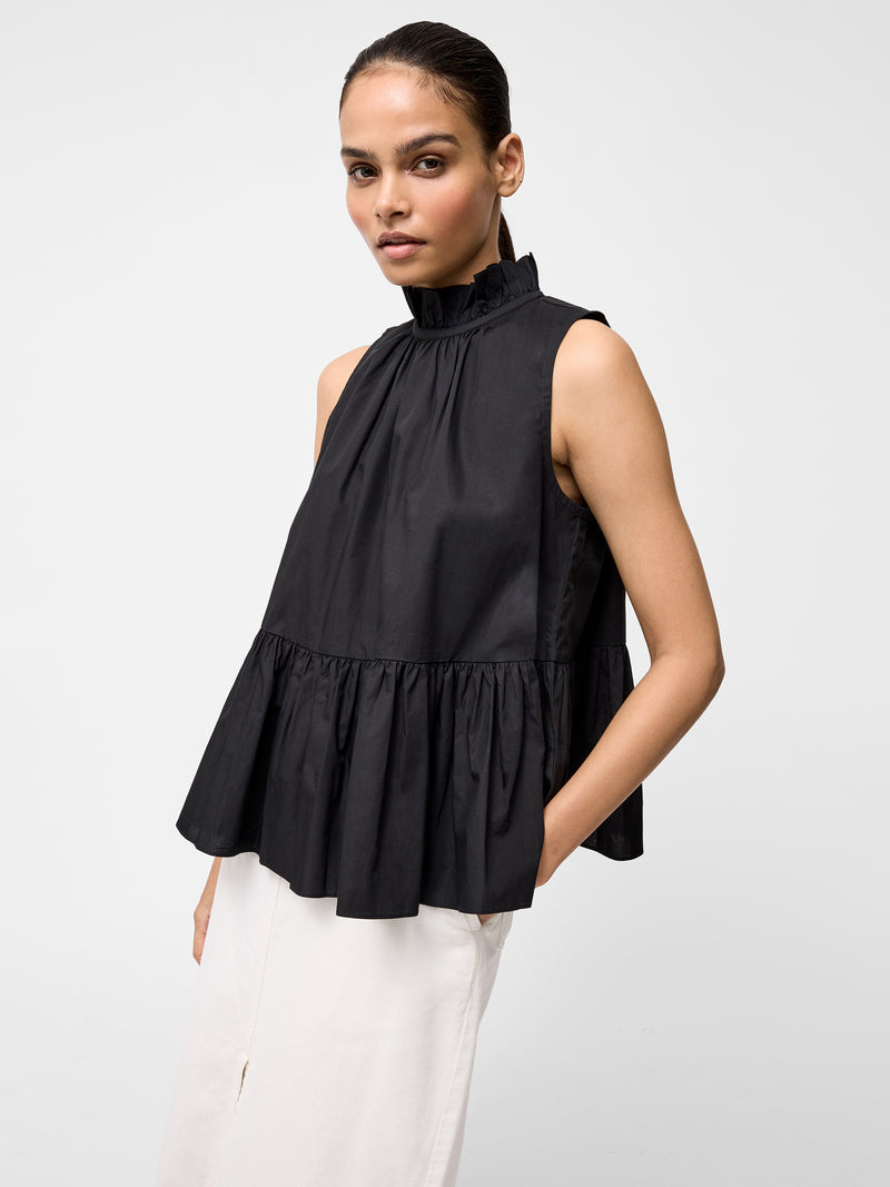 High Neck Sleeveless Poplin Top