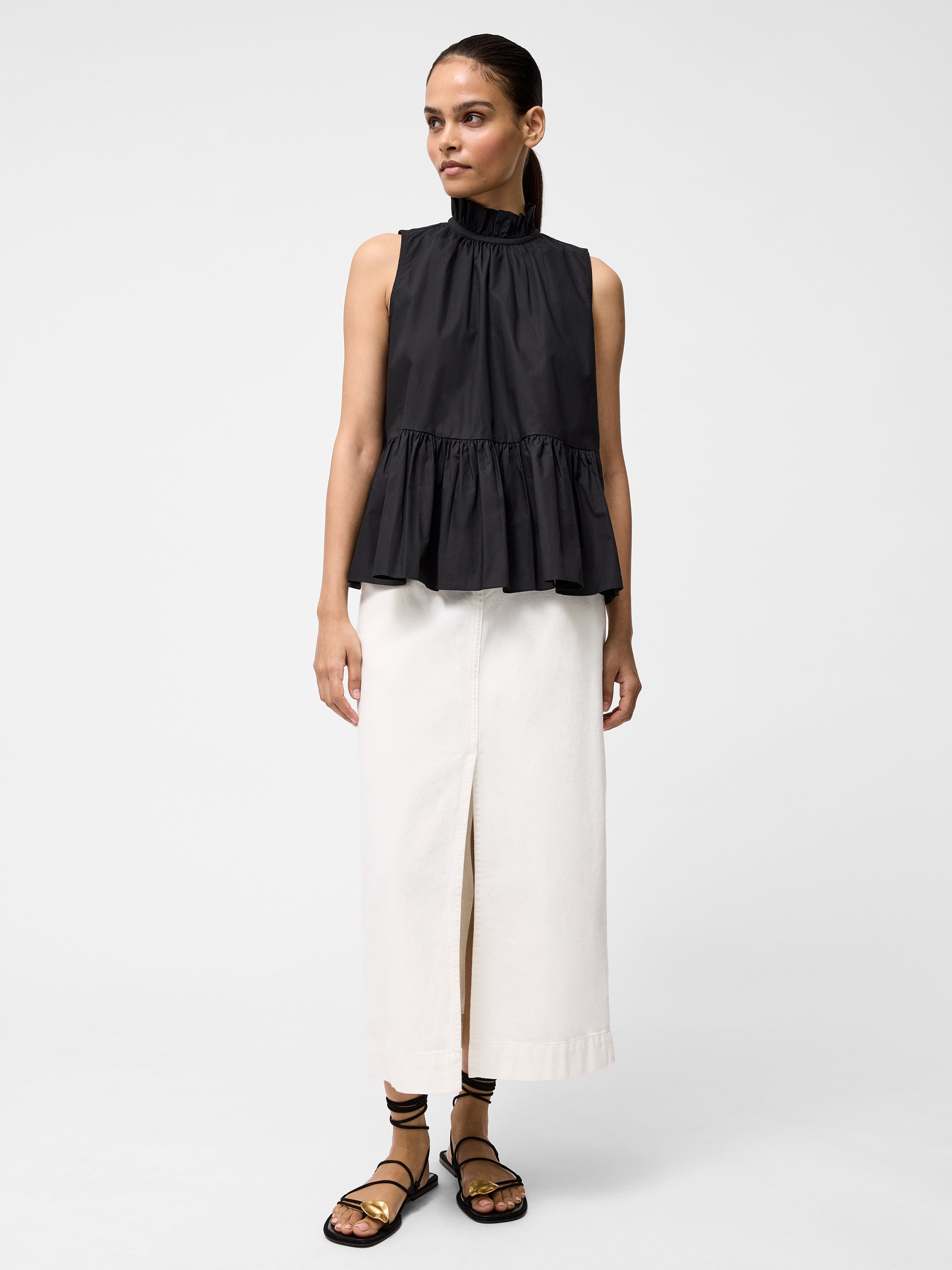 High Neck Sleeveless Poplin Top