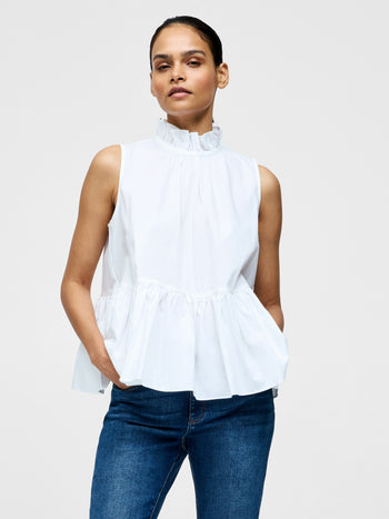 High Neck Sleeveless Poplin Top