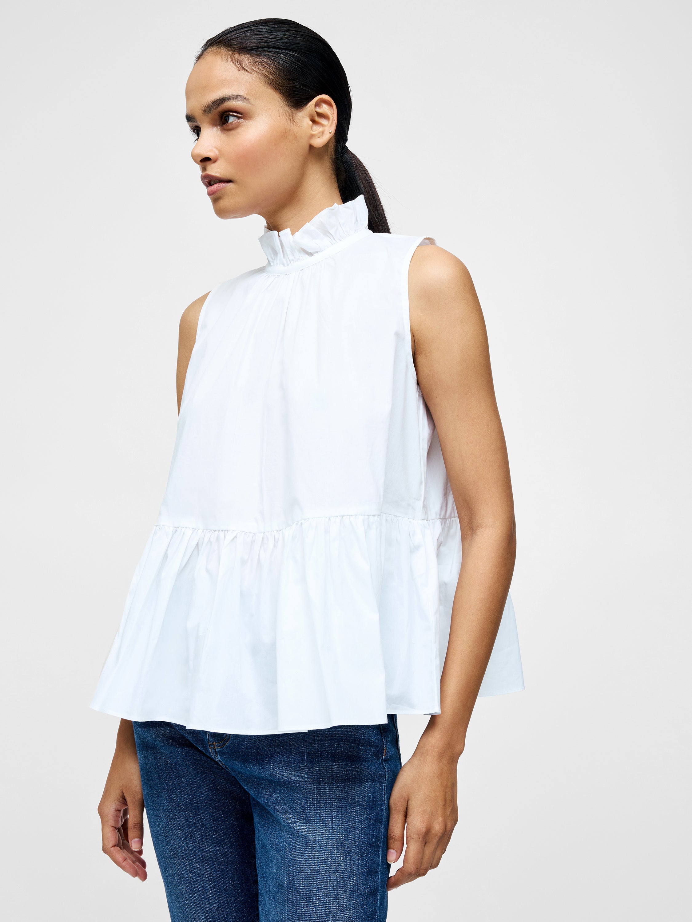 High Neck Sleeveless Poplin Top