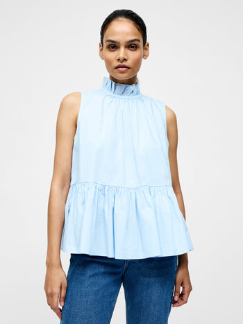 High Neck Sleeveless Poplin Top