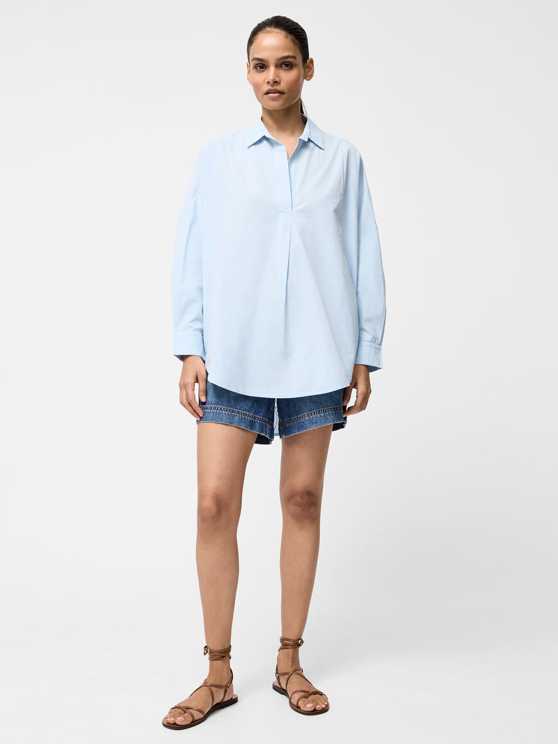 Broderie Back Long Sleeve Popover Shirt