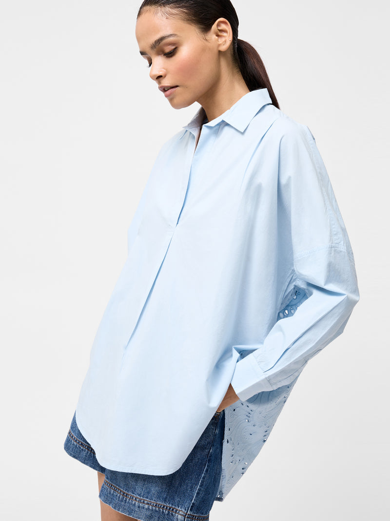 Broderie Back Long Sleeve Popover Shirt