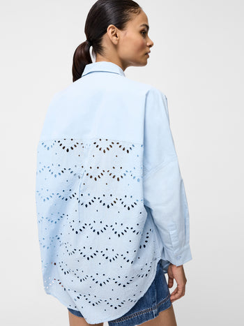 Broderie Back Long Sleeve Popover Shirt