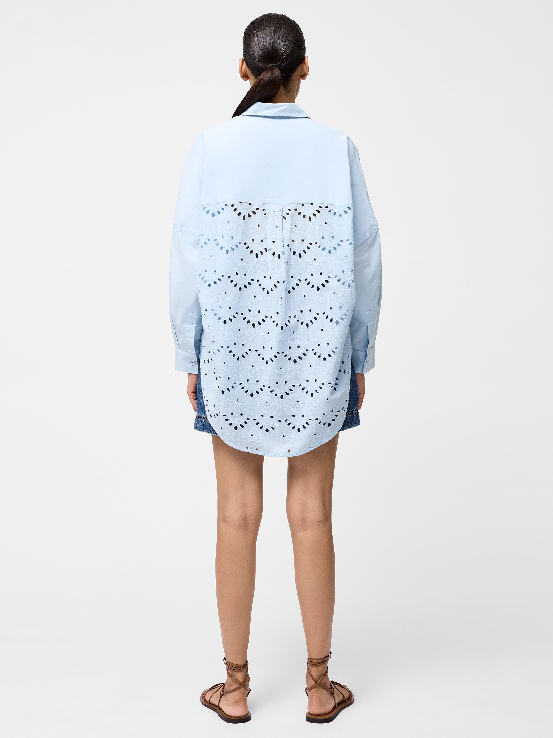 Broderie Back Long Sleeve Popover Shirt