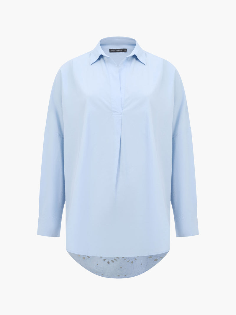 Broderie Back Long Sleeve Popover Shirt