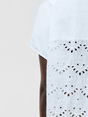 Broderie Back Short Sleeve Popover Shirt