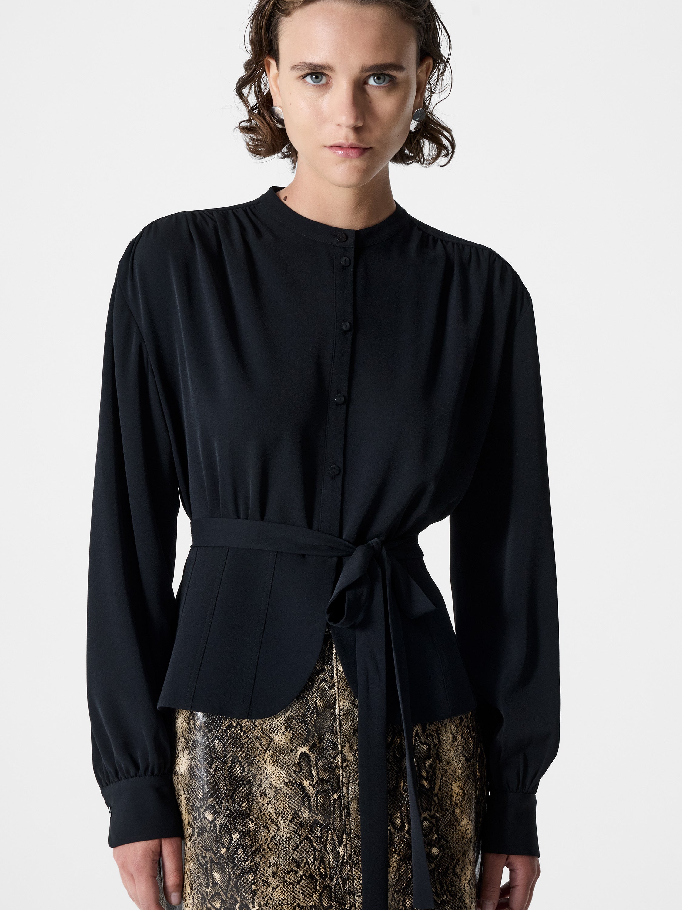 Arezzo Long Sleeve Waist Tie Shirt