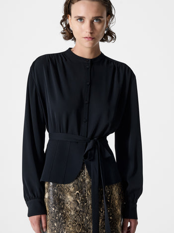 Arezzo Long Sleeve Waist Tie Shirt