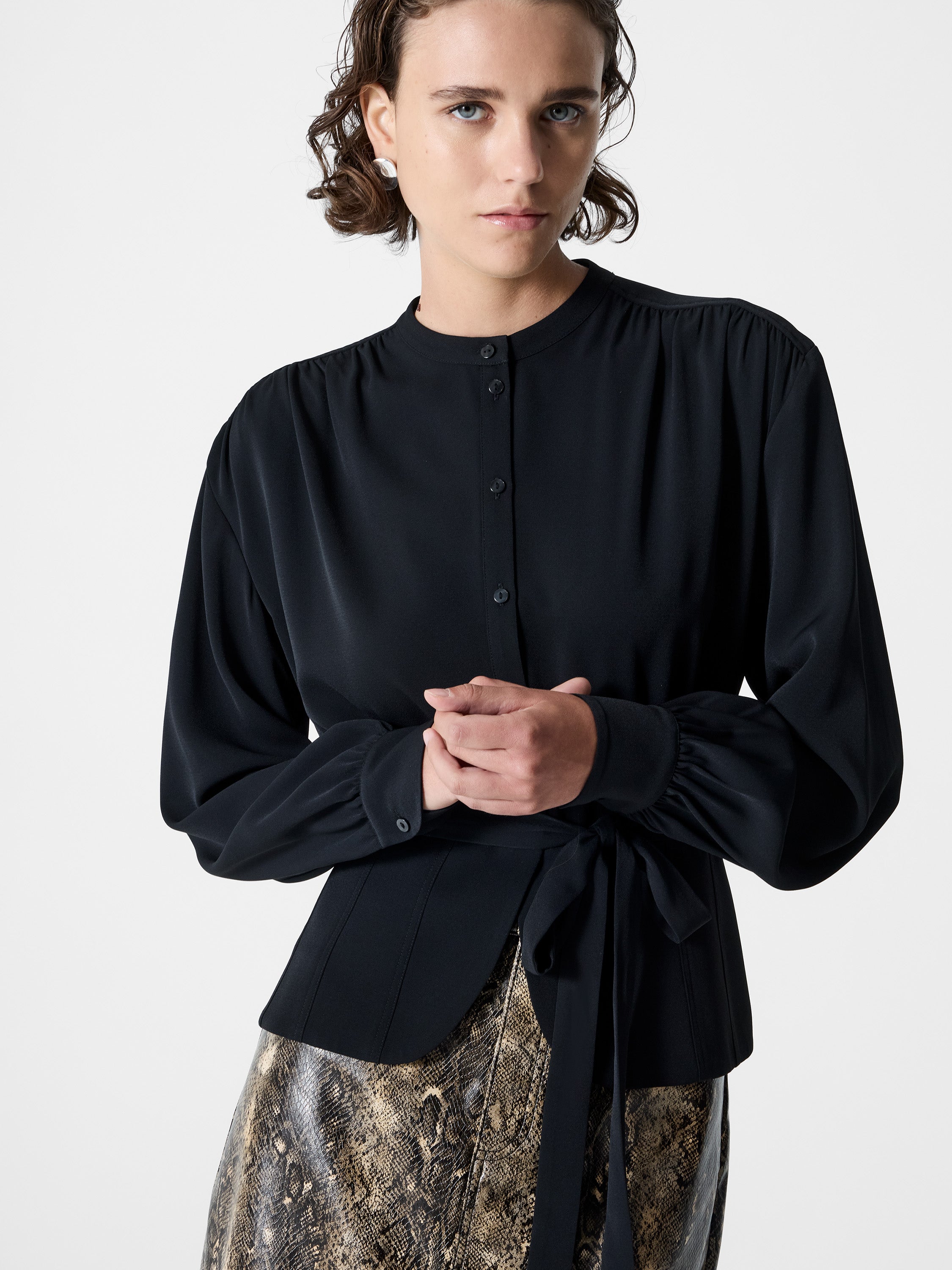 Arezzo Long Sleeve Waist Tie Shirt