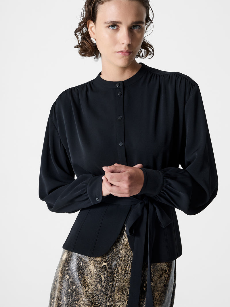 Arezzo Long Sleeve Waist Tie Shirt