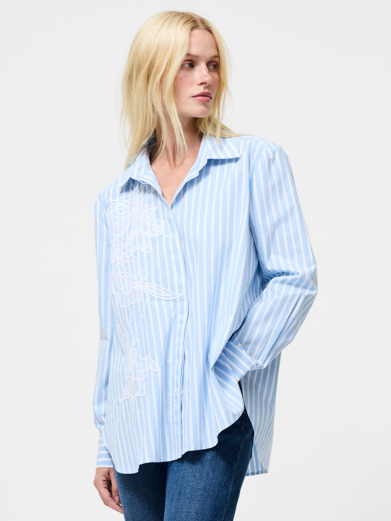 Cambria Cotton Embroidered Floral Stripe Shirt