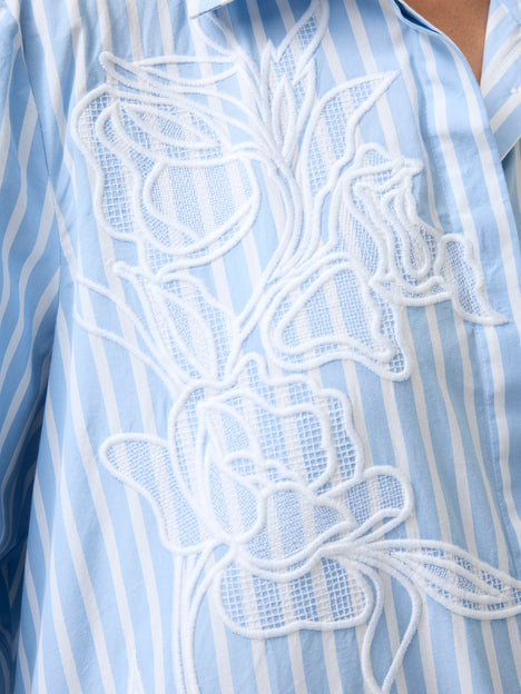 Cambria Cotton Embroidered Floral Stripe Shirt