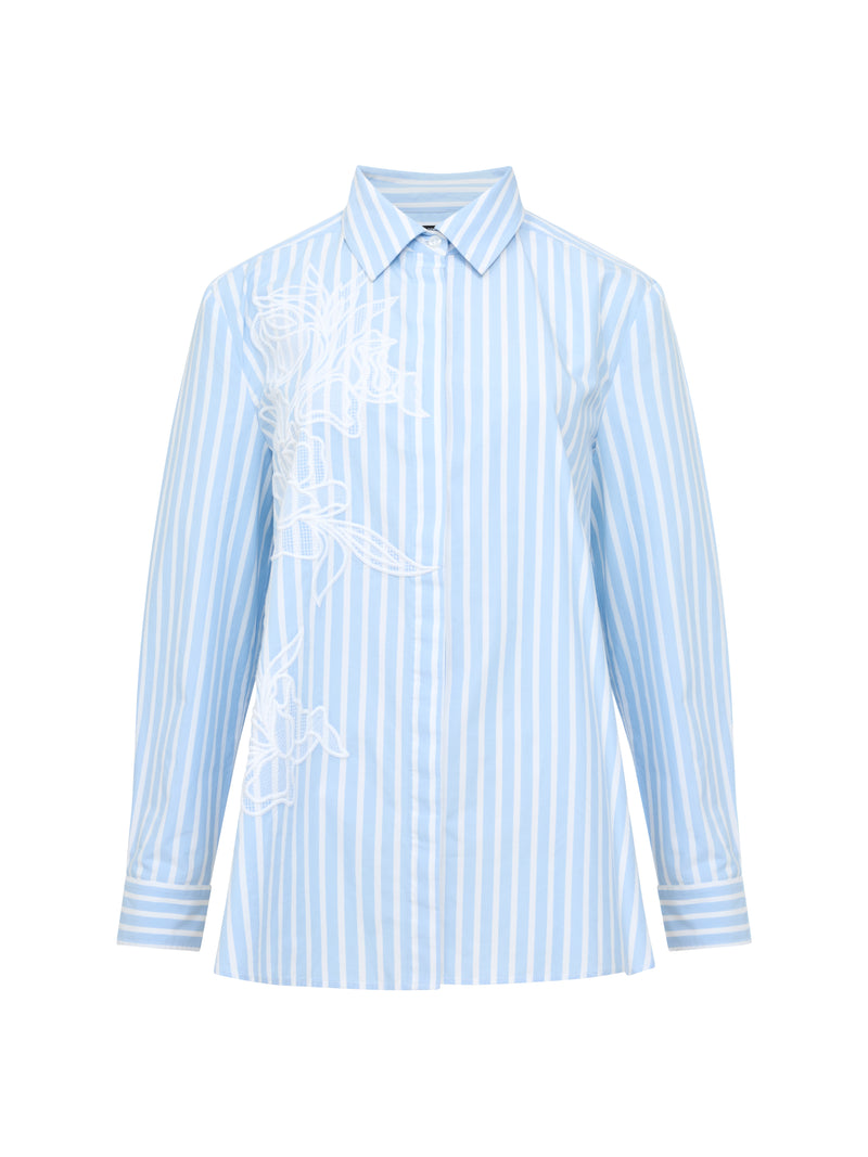 Cambria Cotton Embroidered Floral Stripe Shirt